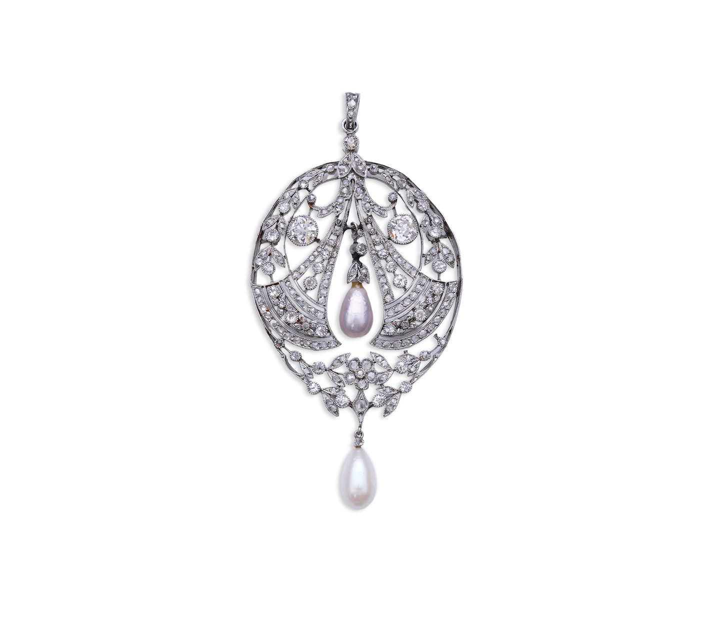 A fine Belle Epoque natural pearl and diamond pendant, circa 1910